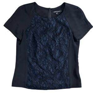 Judith And Charles Black Navy 100% Silk Top Lace Overlay Women’s Size Medium